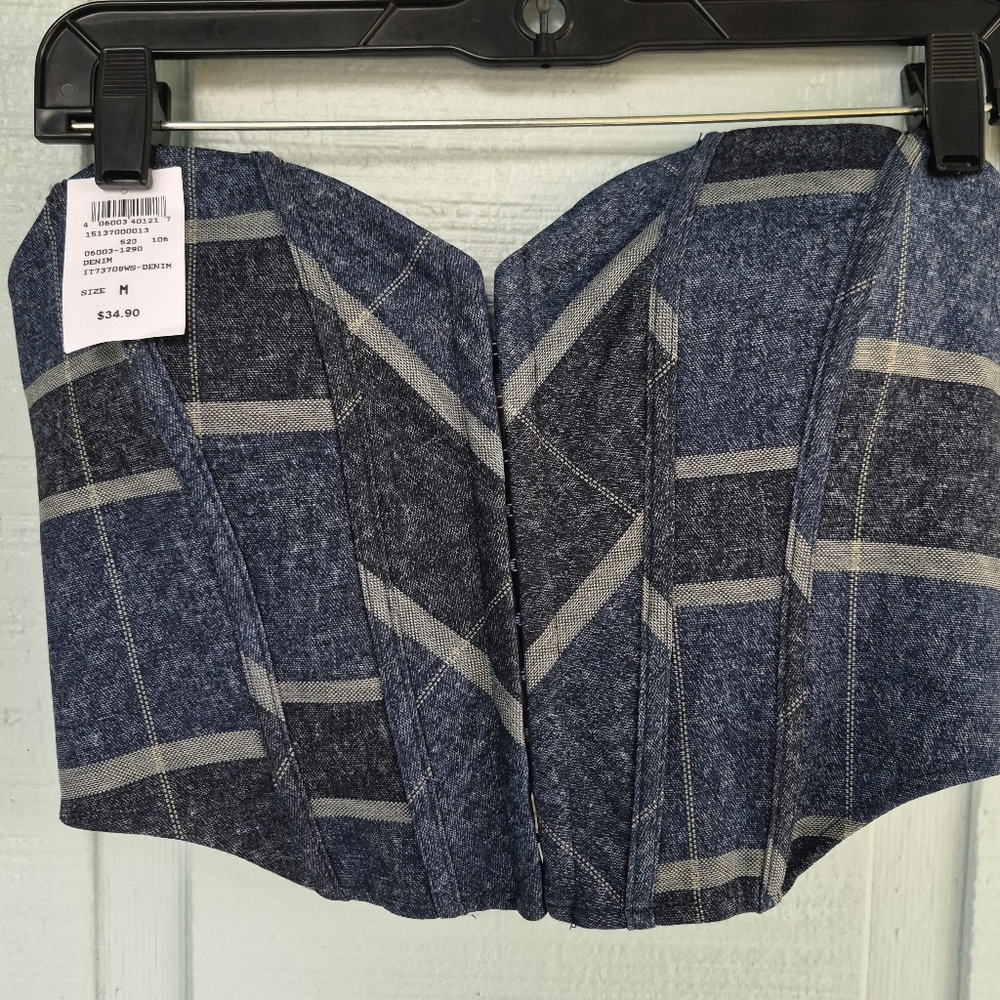 Windsor Blue and Gray Front Hook Bustier Corset Crop Bra Top M Y2K Romantic